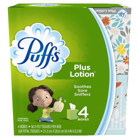 Puffs Plus Lotion Facial Tissues, 4 Cubes, 56 Tissues per Box - Walmart.com
