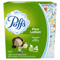 Puffs Plus Lotion Facial Tissues, 4 Cubes, 56 Tissues per Box