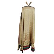 Mogul Silk Sari Wrap Around Skirt Brown Two Layer Reversible Printed Beach Cover Up Dress