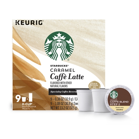 Starbucks Caramel Caffe Latte Medium Roast Single Cup Coffee for Keurig Brewers, 1 Box of 9 (9 Total K-Cup
