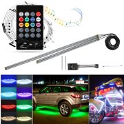 TSV 4Pcs Car LED Neon Undercar Glow Light Underglow Atmosphere Decorative Bar Lights Kit Strip,