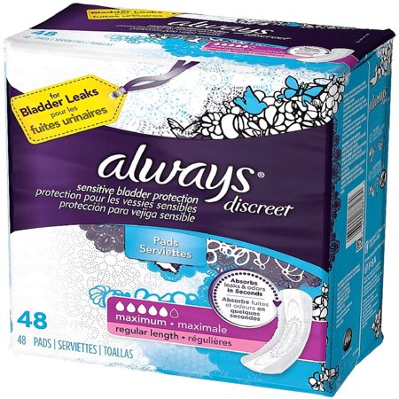 Always Discreet Maximum Absorbency Incontinence Pads, Regular 48 ea ...