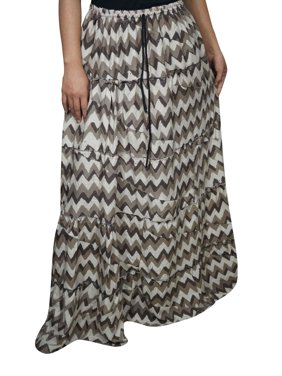 Mogul Womens Maxi Long Skirt Printed Flared Rayon Bohemian Style Tiered Elastic Waist A-Line Gypsy Skirts