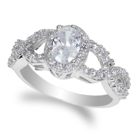 JamesJenny Ladies 10K White Gold 0.9ct Oval Cubic Zirconia Engagement & Wedding Ring Size