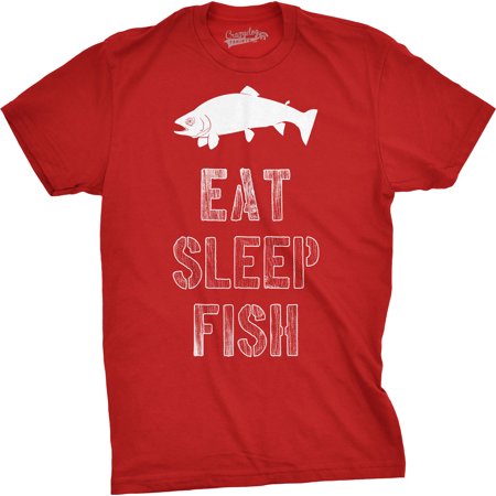 Fish Print Tee - Mens Eat Sleep Fish T Shirt - Funny Vintage Fishing Outdoors Tee