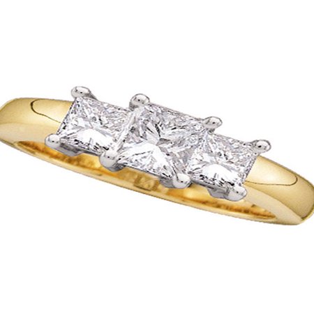 Ring 3 Stone Diamond Jewelry (14kt Yellow Gold Womens Princess Diamond 3-stone Bridal Wedding Engagement Ring 1/4 Cttw Diamond Fine Jewelry Ideal Gifts For Womens Gift Set From)
