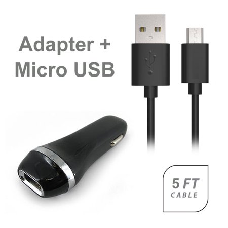 Samsung Galaxy Tab A 9.7 Accessory Kit, 2 in 1 Rapid 2.1 Amp Car Charger Adapter + 5 Feet Fast Micro USB Data Sync and Charging Cable