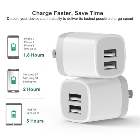 USB Wall Charger,2-Pack 3.1A Dual Port USB Cube Power Adapter Wall Charger Plug Charging Block Cube for Phone 8/7/6 Plus/X, Pad, Samsung Galaxy S5 S6 S7 Edge,LG, ZTE, HTC, Android (Best Battery Charger For Android)