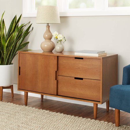 Home Credenza - Better Homes and Gardens Flynn Mid Century Modern Credenza, Pecan