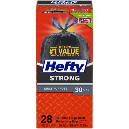 - Hefty Strong Multipurpose Drawstring Trash Bags, 30 Gallon, 28 Count