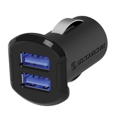 Ipod Usb Car Charger SCOSCHE ReVolt Compact Dual Port USB Fast Car Charger with Illuminated LED Backlight - 12 Watts/2.4 Amps Per Port (24W/4.8A Total Output) ()