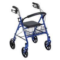 Drive Medical Four Wheel Rollator Rolling Walker with Fold Up Removable Back Support, Blue