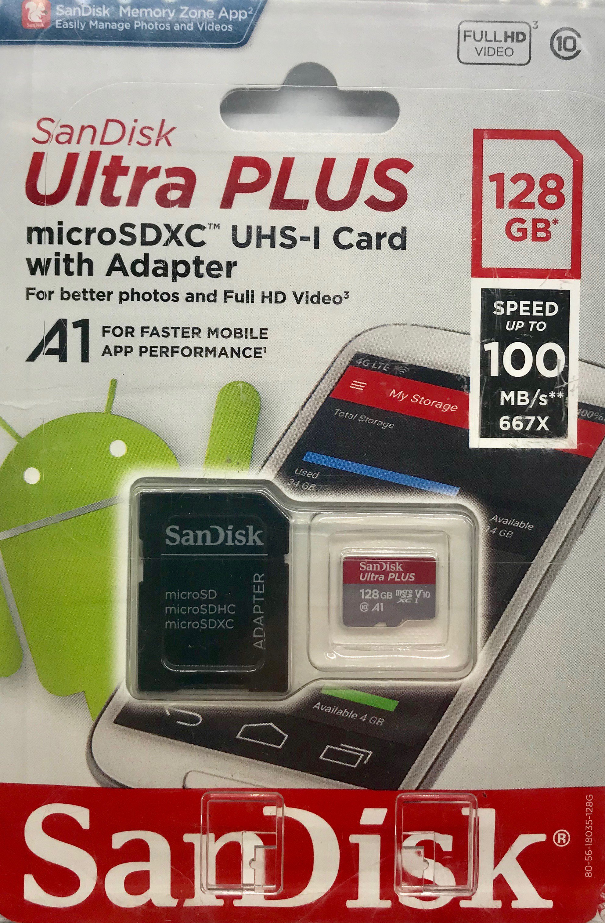 Sandisk 128g Ultra Plus Microsd, Sdsqubr-128g-aw