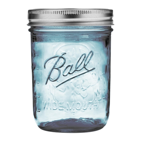 Ball Wide Mouth Collection Elite Blue Pint Glass Mason Jars with Bands and Lids, 16 oz., 4