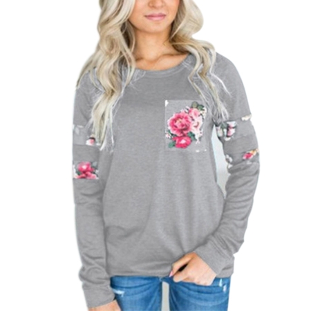 Casual Women T Shirts Blouse Long Sleeve Round Neck Shirt Women's Clothing Floral Printed (Best Clothing Stores For Women In Their 20s)
