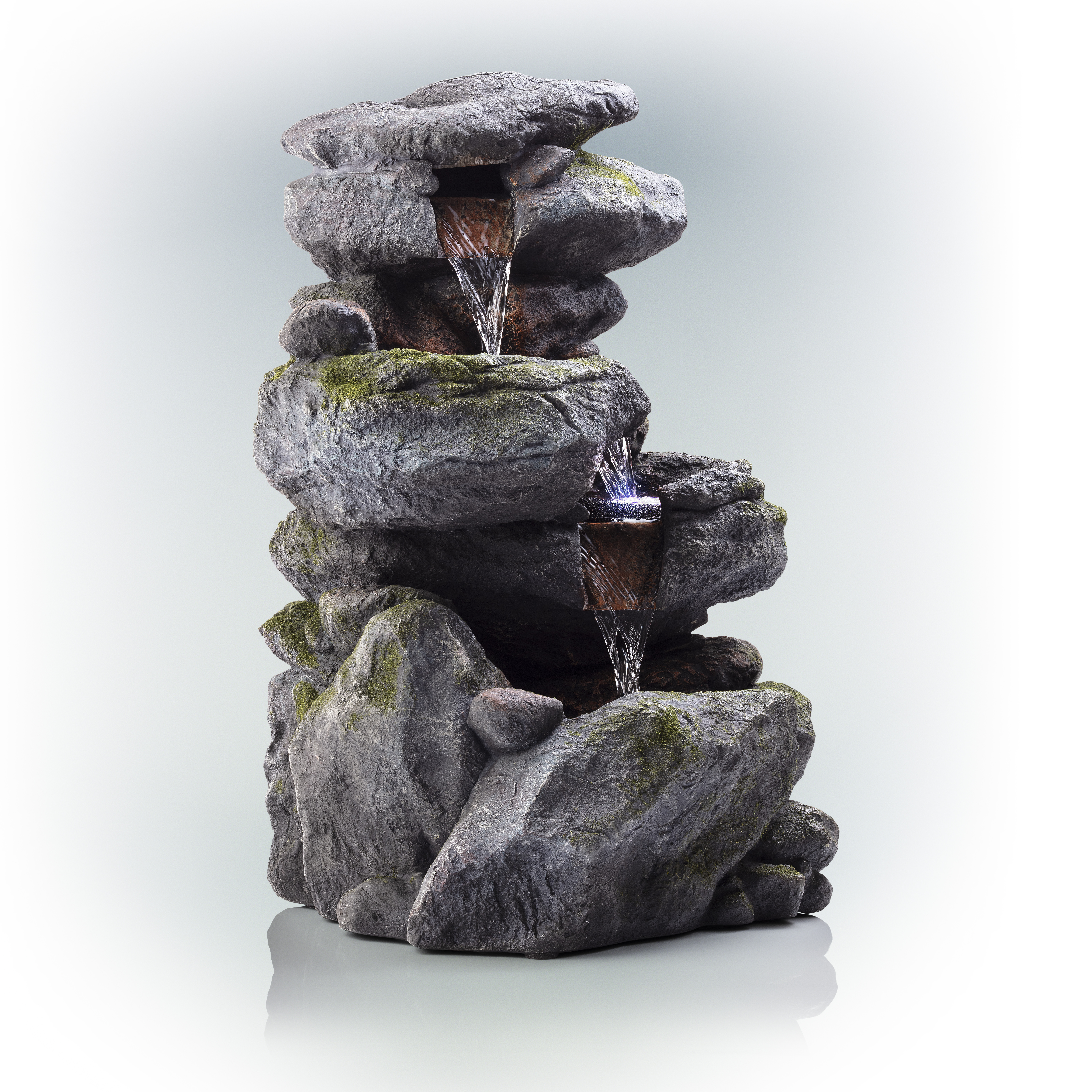 4 Tiered Rock Fountain Led Lights Natural Looking Stones Garden