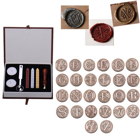 Wax Seal Bottles - Wax Seal Stamp Kit,Vintage Initial Letters A-Z Alphabet Wax Badge Seal Stamp Kit Wax Seal Sticks with Wicks Gift Box Set(A)