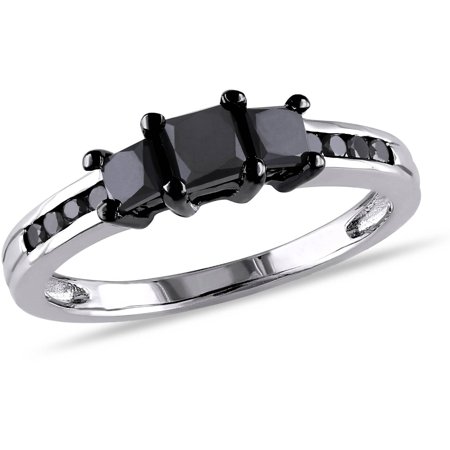 Miabella 1 Carat T.W. Black Princess-Cut Diamond Sterling Silver Engagement Ring