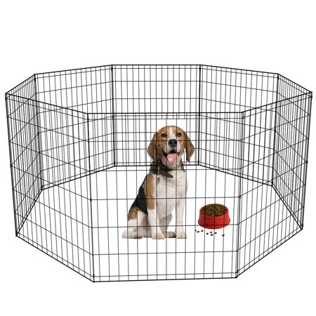 - 30-Black Tall Dog Playpen Crate Fence Pet Kennel Play Pen Exercise Cage -8 Pa...