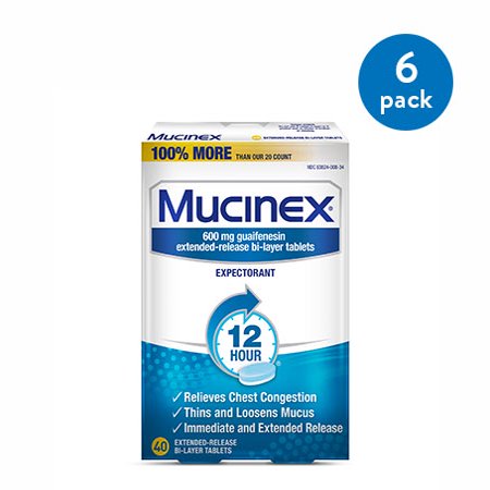 (6 Pack) Mucinex 12 Hour Chest Congestion Expectorant Relief Tablets, 40 Count, Thins & Loosens (Best Over The Counter Cough And Congestion Medicine)