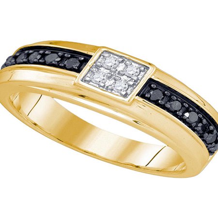 Gold Mens Cluster Ring - 10kt Yellow Gold Mens Round Black Color Enhanced Diamond Cluster Wedding Band Ring 3/8 Cttw
