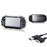 Insten Clear Crystal Case+USB Cable+Screen Protector For Sony Playstation PS Vita PSV