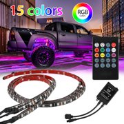 4Pcs 15 Colors Multicolor RGB IR Remote LED Strip Under Car Tube Underglow Music Sound Active