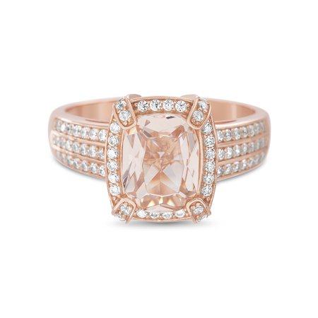 Square Shaped Marcasite Ring - Lesa Michele Women's Simulated Morganite And Cubic Zirconia 3 Row Square Shaped Halo Engagement Ring in Rose Gold Plated Sterling Silver