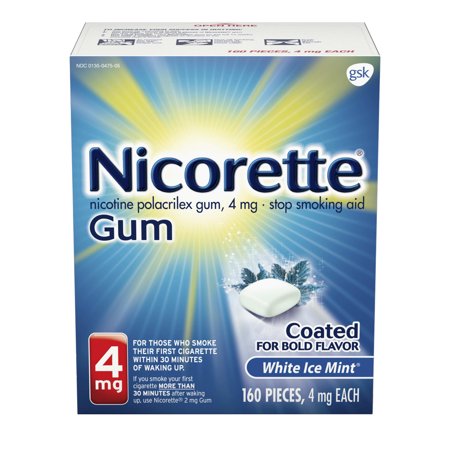 - Nicorette Nicotine Gum to Stop Smoking, 4mg, White Ice Mint, 160 count