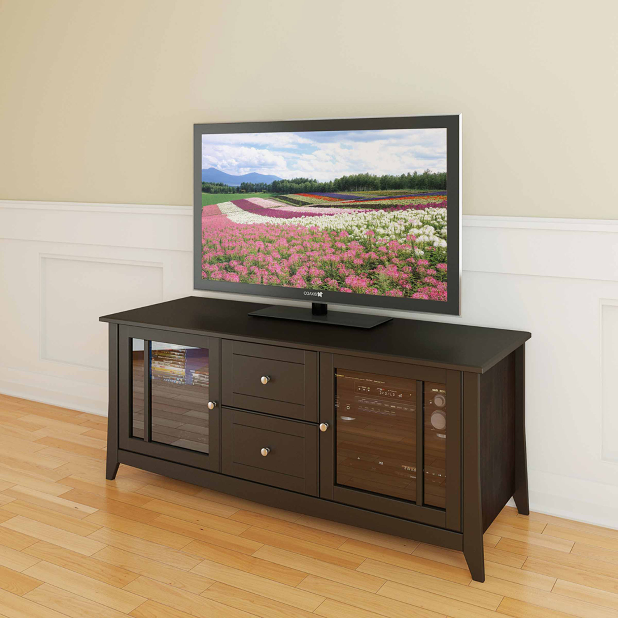 Elegance Extra-Wide Espresso TV Stand with Doors, for TVs up to 60''