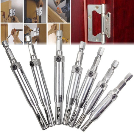 7-pack Door Self-centering Hinge Hole Opening Drill Bit Twist Wood Carpenter (Best Drill Bits For Wood)