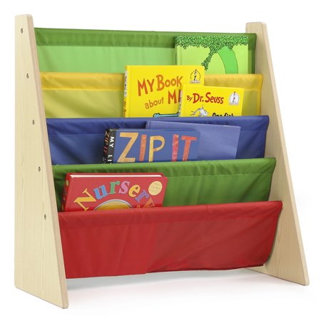 - Tot Tutors Kids Book Rack with Fabric Sling Sleeves, Multiple Colors