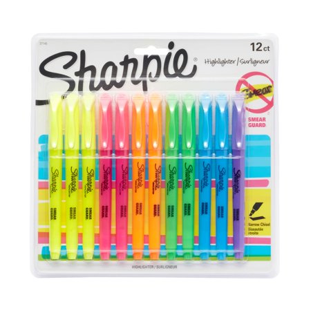 Sharpie Pocket Style Highlighters, Chisel Tip, Assorted Fluorescent, 12 (Best Highlighter Color For Studying)