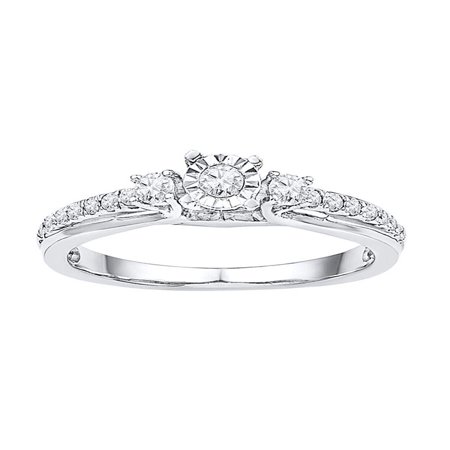1/3 Ct Tw Ring - 10kt White Gold Womens Round Diamond 3-stone Bridal Wedding Engagement Ring 1/3 Cttw