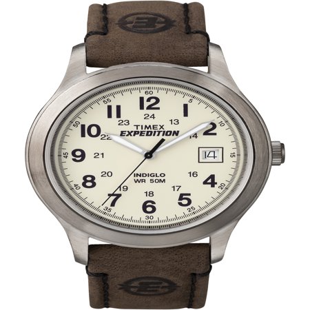 Mens Toledo Leather Watch - Mens Expedition Metal Field Watch, Brown Leather Strap