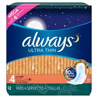 Always Ultra Thin Size 4 Overnight Pads with Wings, Unscented (Choose Count)