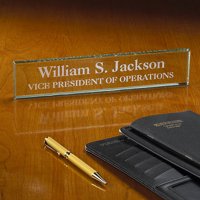 Personalized Executive Beveled Glass Desk Nameplate, Engraved