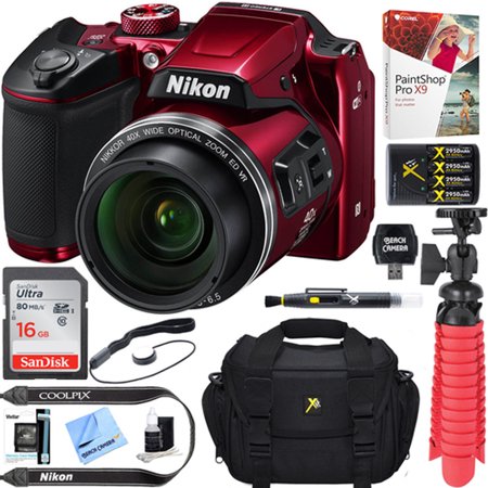 Nikon COOLPIX B500 16MP 40x Optical Zoom Digital Camera w/ Built-in Wi-Fi NFC & Bluetooth (Red) + 16GB SDHC Accessory (10 Best Digital Cameras)