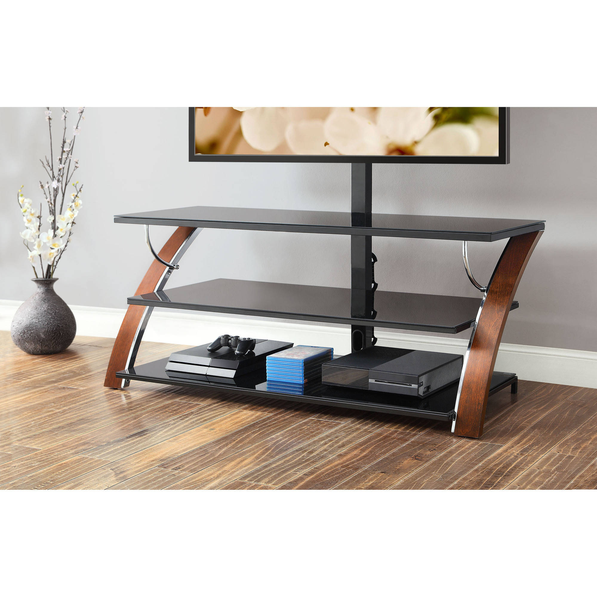 Whalen Brown Cherry 3-in-1 Flat Panel TV Stand for TVs up to 65''