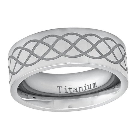 Laser Design Wedding Band - Men Women Titanium Wedding Band Ring 8mm Laser Engraved Infinity Design Ring
