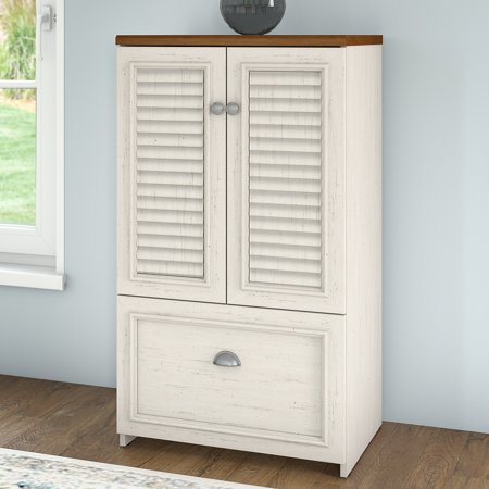 - Bush Furniture Fairview Storage Cabinet with Drawer in Antique White and Tea Maple