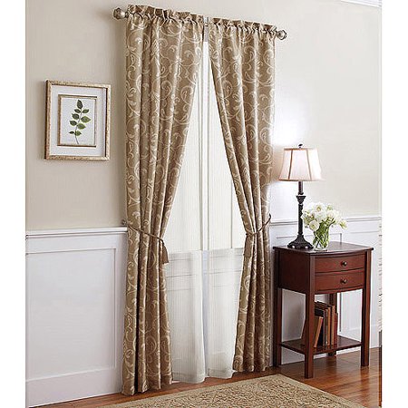 Scroll Faux Silk - Better Homes and Gardens 6pc Window Set in Scroll-Printed Faux Silk with Sheer