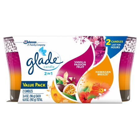 Aroma Jar Candle - Glade® 2in1 Jar Candle Air Freshener, Hawaiian Breeze® & Vanilla Passion Fruit, 6.8oz, 2 ct