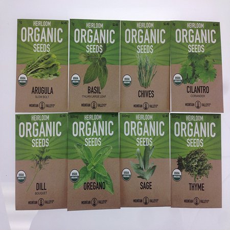 Organic, Heirloom, Non-GMO, Herb Garden Seeds - 8 Variety Kitchen Herbal Gardening Assortment - Arugula, Basil, Chives, Cilantro, Dill, Oregano, Sage,