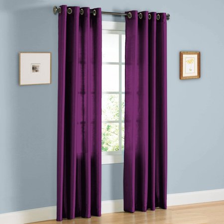 - 1 PANEL MIRA SOLID PLUM SEMI SHEER WINDOW FAUX SILK ANTIQUE BRONZE GROMMETS CURTAIN DRAPES 55 WIDE X 63