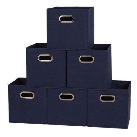 HOUSEHOLD ESSENTIALS Open Fabric Storage Cube Bins, Set of 6, Navy