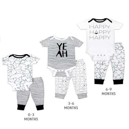 - Little Star Organic Grow with Me Bodysuit & Pants Baby Shower Gift Set, 6pc (Baby Boy or Girl, Unisex)