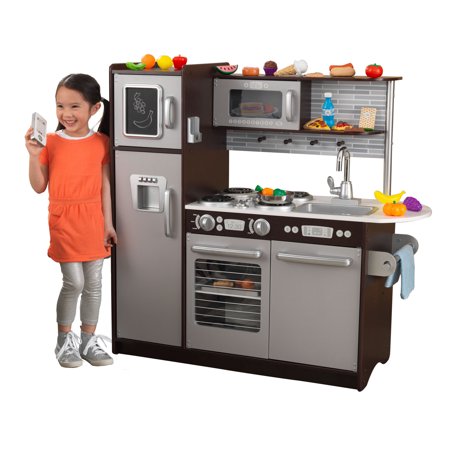 - KidKraft Uptown Espresso Kitchen with 30 Piece Play Food Set