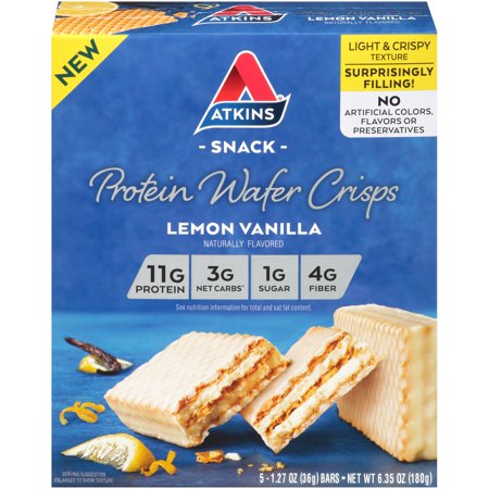 South Beach Snack - Atkins Lemon Vanilla Protein Wafer Crisp, 1.27 oz, 5-pack (Snack Bar)