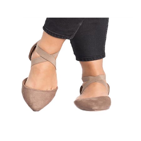 Women Ankle Strap Ballet Flats Criss Cross Shoes Casual Pump Comfy Shoes